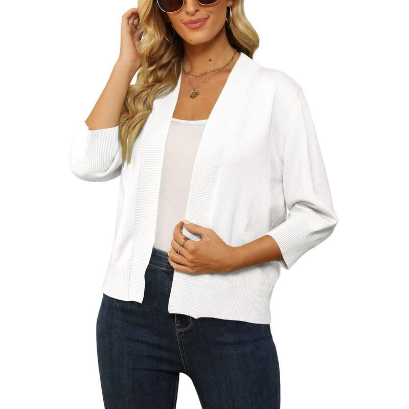 セオリア レディース アウター ニット・セーター カーディガン クロップド Seoria Womens 34 Sleeve Cropped Cardigan Lightweight Knit Open