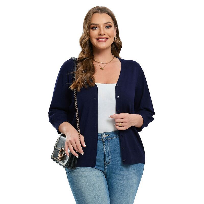 セオリア レディース アウター ニット・セーター Vネック ボタンダウン プラスサイズ カーディガン ダウン Seoria Womens Plusize VNeck Cardigan Casual 3