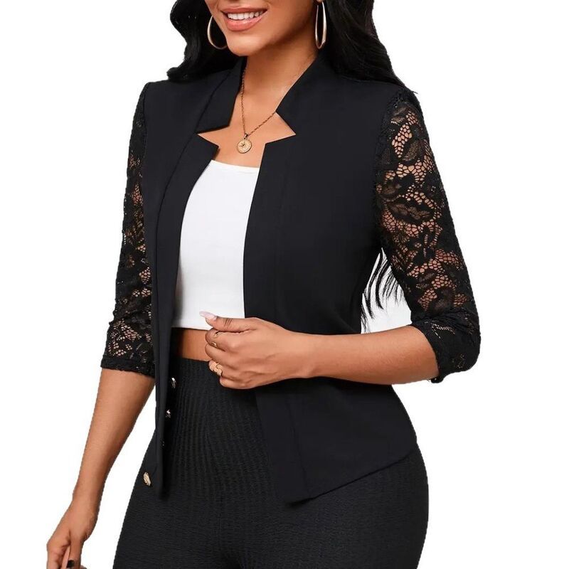 コジョイン レディース アウター ジャケット・ブルゾン ブレザー レース Kojooin Womens Lace Blazer Open Front 34 Sleeve Casual Dressy B