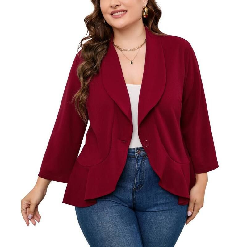 イエスファッション レディース アウター ジャケット・ブルゾン プラスサイズ カーディガン ブレザー Yesfashion Women Plusize Casual Blazer Open Front