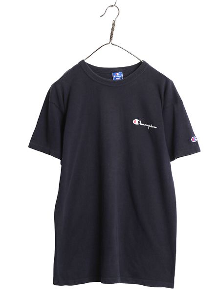80s USA製 チャンピオン スクリプト ロゴ プリント 半袖 Tシャツ メンズ L ヴィンテージ 100% コットン シングルステッチ ワンポイント 紺