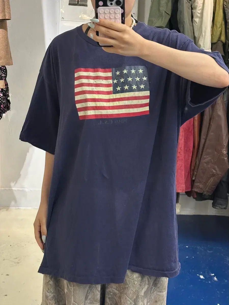 1990s PRS ポロ スポーツ シングルステッチ 星条旗 半袖Tシャツ