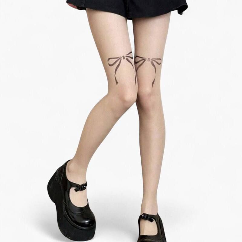 アンナカシ レディース アンダーウェア 靴下 プリント シアー AnnaKaci Womensheer Tights with Bow Print Design and Lightweight Str
