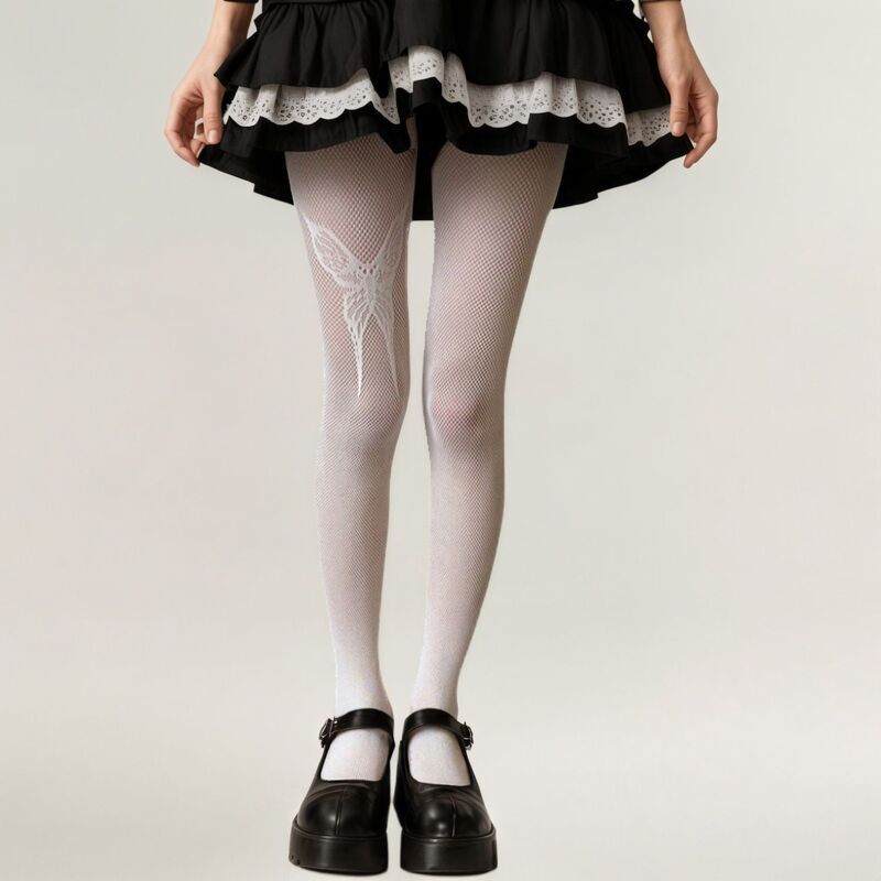 アンナカシ レディース アンダーウェア 靴下 レース AnnaKaci Womens Fishnetights with Butterfly Lace Design White ホワイト