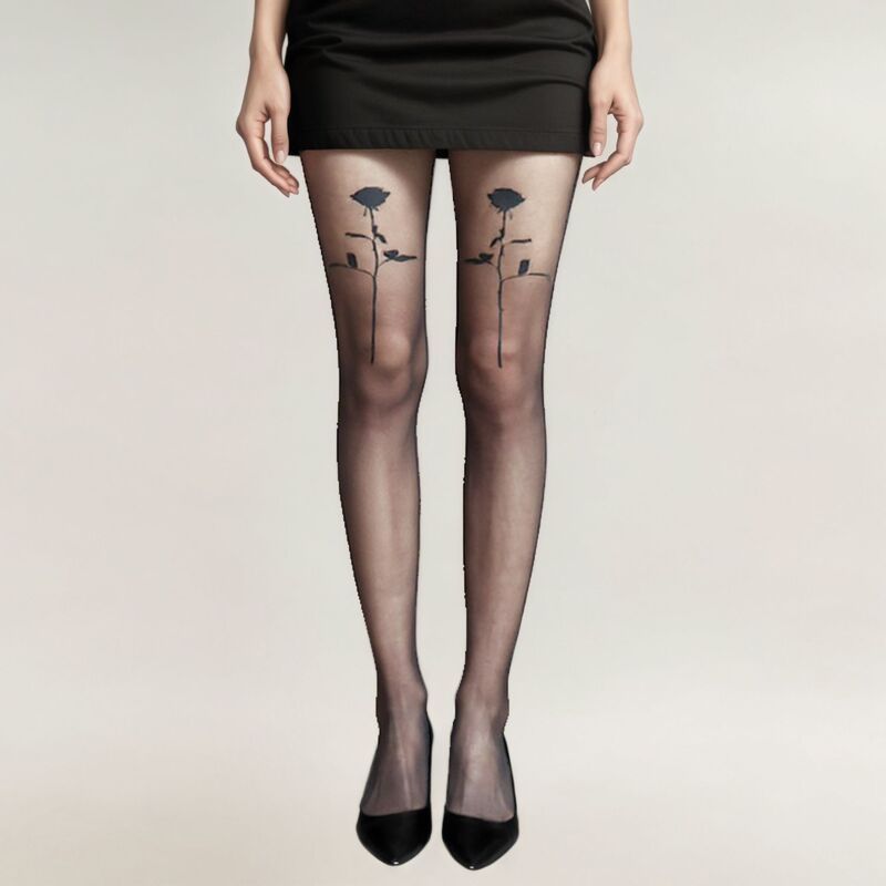 アンナカシ レディース アンダーウェア 靴下 フラワー柄 プリント シアー フラワー AnnaKaci Womensheer Tights with Bold Floral Thigh Print D