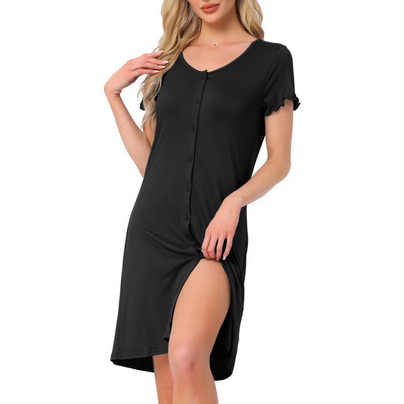インスパイア シック レディース アンダーウェア ナイトウェア ボタンダウン クルーネック ダウン INSPIRE CHIC Womens Nightgown Sleep Dresshort Slee