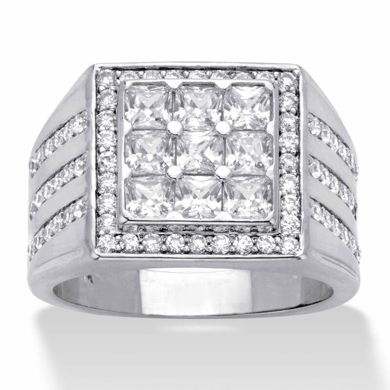 パームビーチジュエリー レディース アクセサリー リング PalmBeach Jewelry Mens 212 Cttw Round and Square Cubic Zirconia Platinu