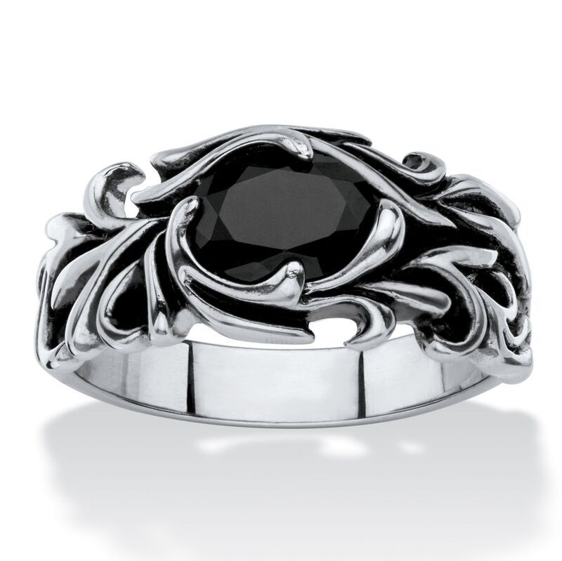 パームビーチジュエリー レディース アクセサリー リング Tシャツ PalmBeach Jewelry Mens Black Crystal Antiqued Stainlessteel Scroll