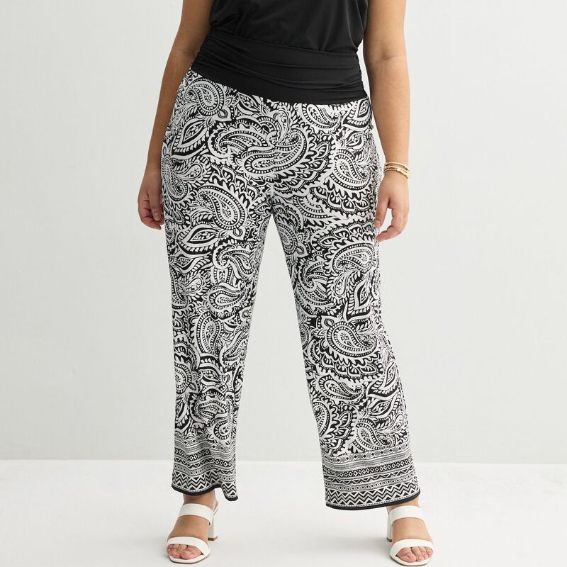 アプトナイン レディース ボトムス カジュアルパンツ プラスサイズ Plusize Apt 9 PullOn Pants Black Paisley ブラック