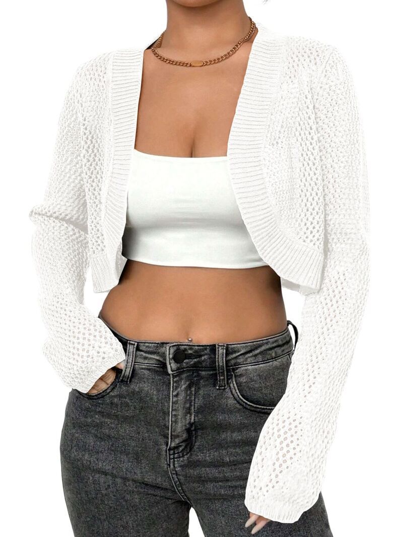 ファンジュライ レディース アウター ニット・セーター カーディガン FUNJULY Womens Bolero Shrug Summer Cardigan Open Front Sweater Wh