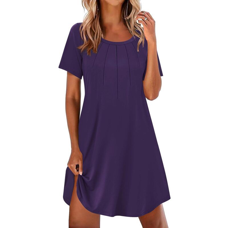 エコアー レディース アンダーウェア ナイトウェア クルーネック プリーツ シャツ Ekouaer Nightgowns for Women Pleated Nightshirtshort Sleev