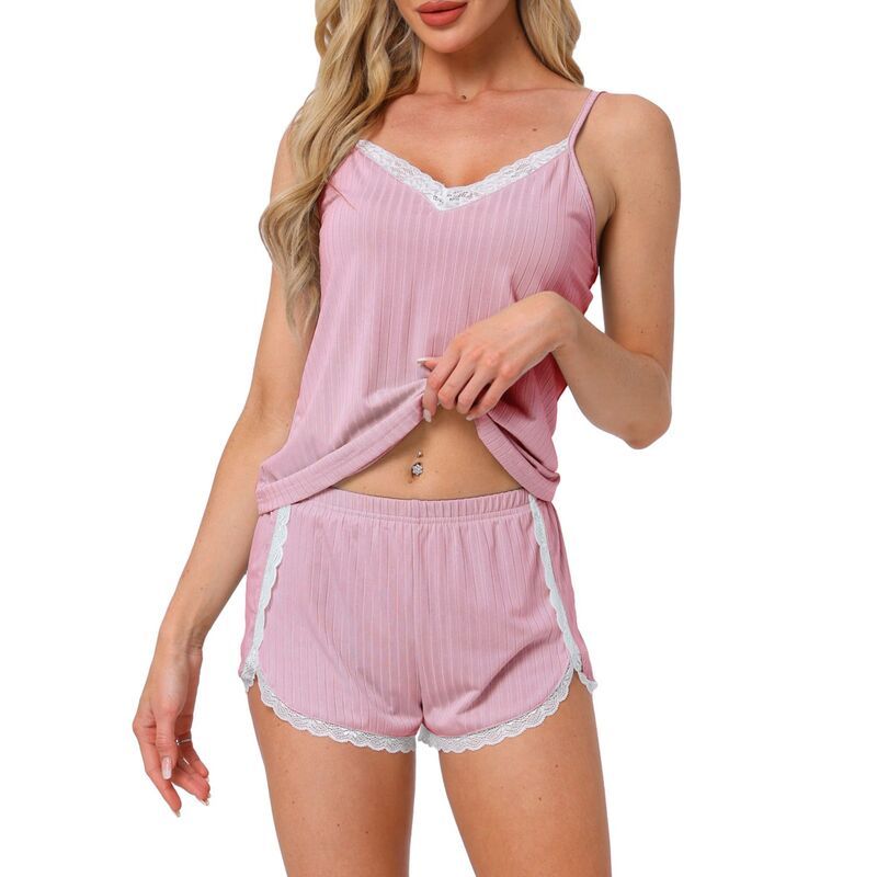 インスパイア シック レディース アンダーウェア ナイトウェア Vネック ショートパンツ レース INSPIRE CHIC Womens Pajama Sets Lingerie Soft Sleep