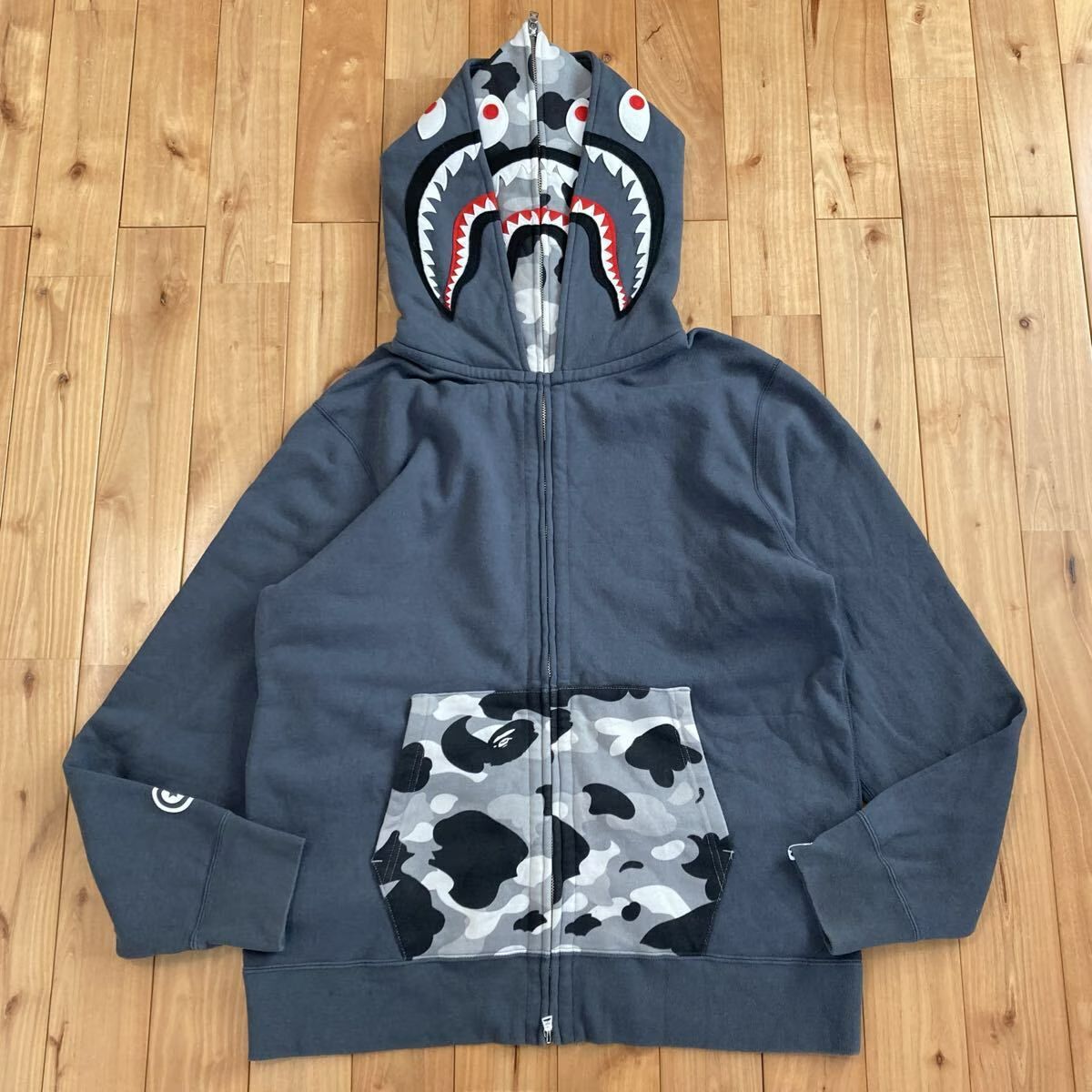 ★XL★ ダブル シャーク パーカー グレー Double shark full zip hoodie a bathing ape BAPE CAMO エイプ ベイプ アベイシングエイプ z5575