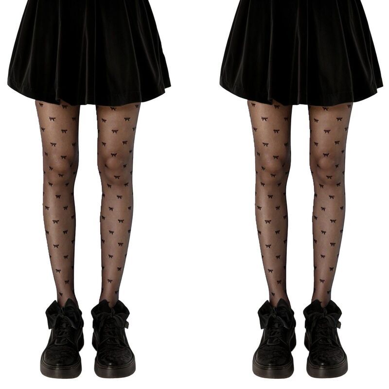 アンナカシ レディース アンダーウェア 靴下 シアー AnnaKaci 2pcs Womensheer Tights with Allover Bow Pattern Design Black ブラッ