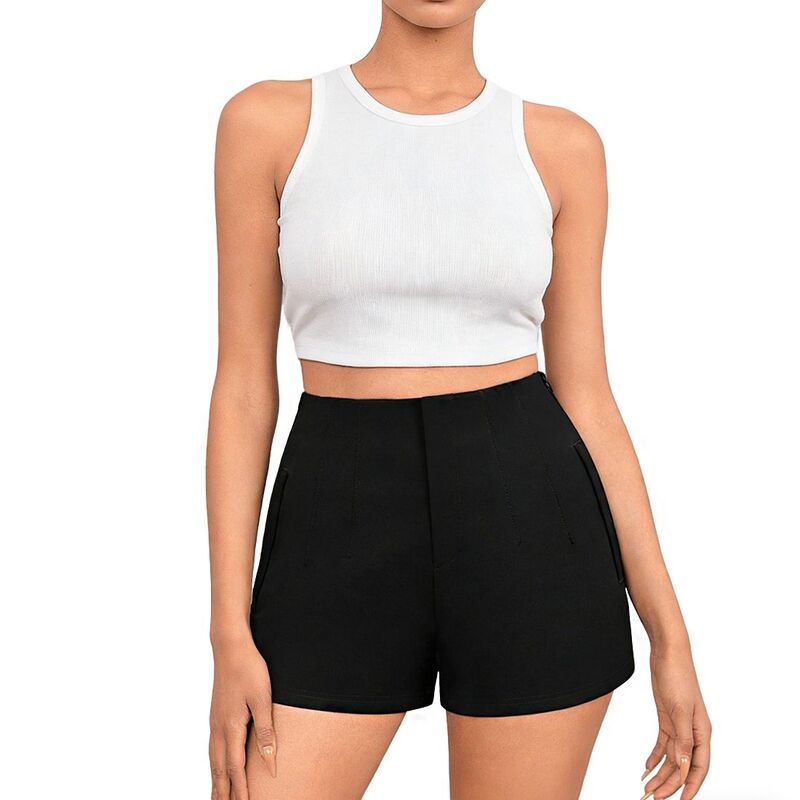 エリートスピリット レディース ボトムス ハーフパンツ・ショーツ ハイウエスト ショートパンツ EliteSpirit Womens High Waist Side Pocket Back Zippe