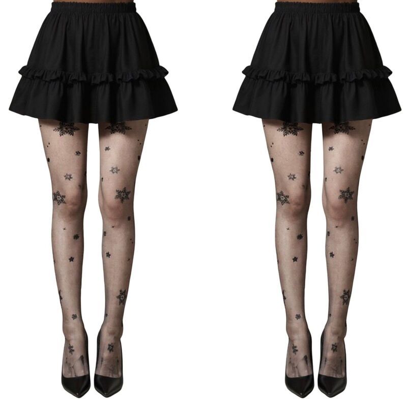 アンナカシ レディース アンダーウェア 靴下 シアー AnnaKaci 2pcs Womensheer Tights with Glitter Star Pattern Design Black ブラ