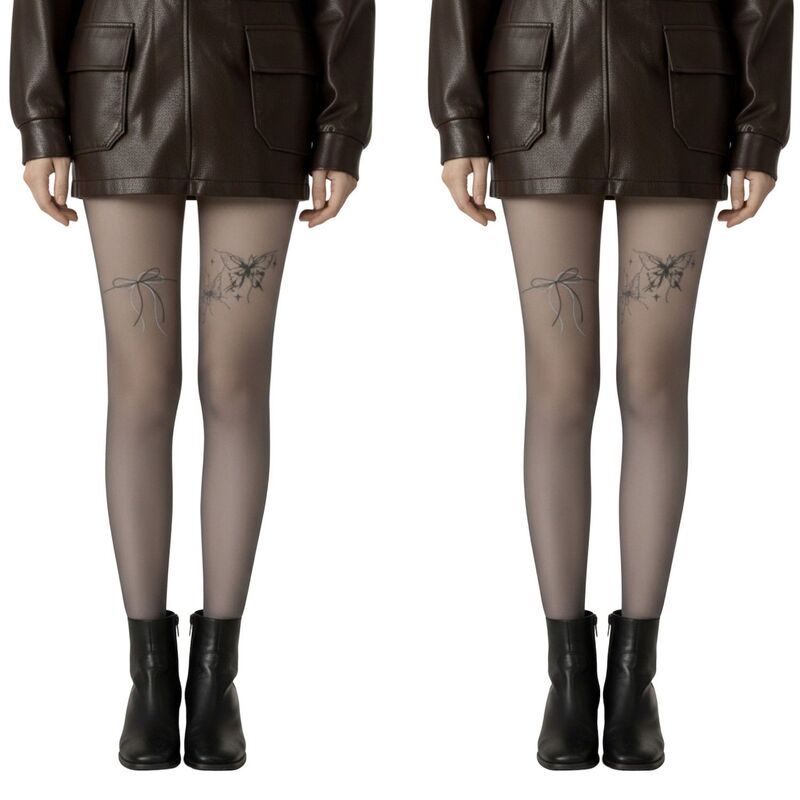 アンナカシ レディース アンダーウェア 靴下 プリント シアー AnnaKaci 2pcs Womensheer Fullength Tights with Bow and Butterfly Thi