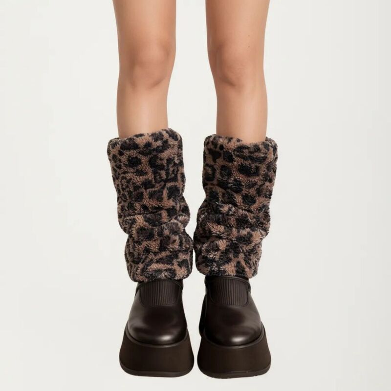 アンナカシ レディース アンダーウェア 靴下 プラスサイズ プリント ブーツ AnnaKaci Womens Leopard Print Plush Leg Warmersoft Faux Fur S