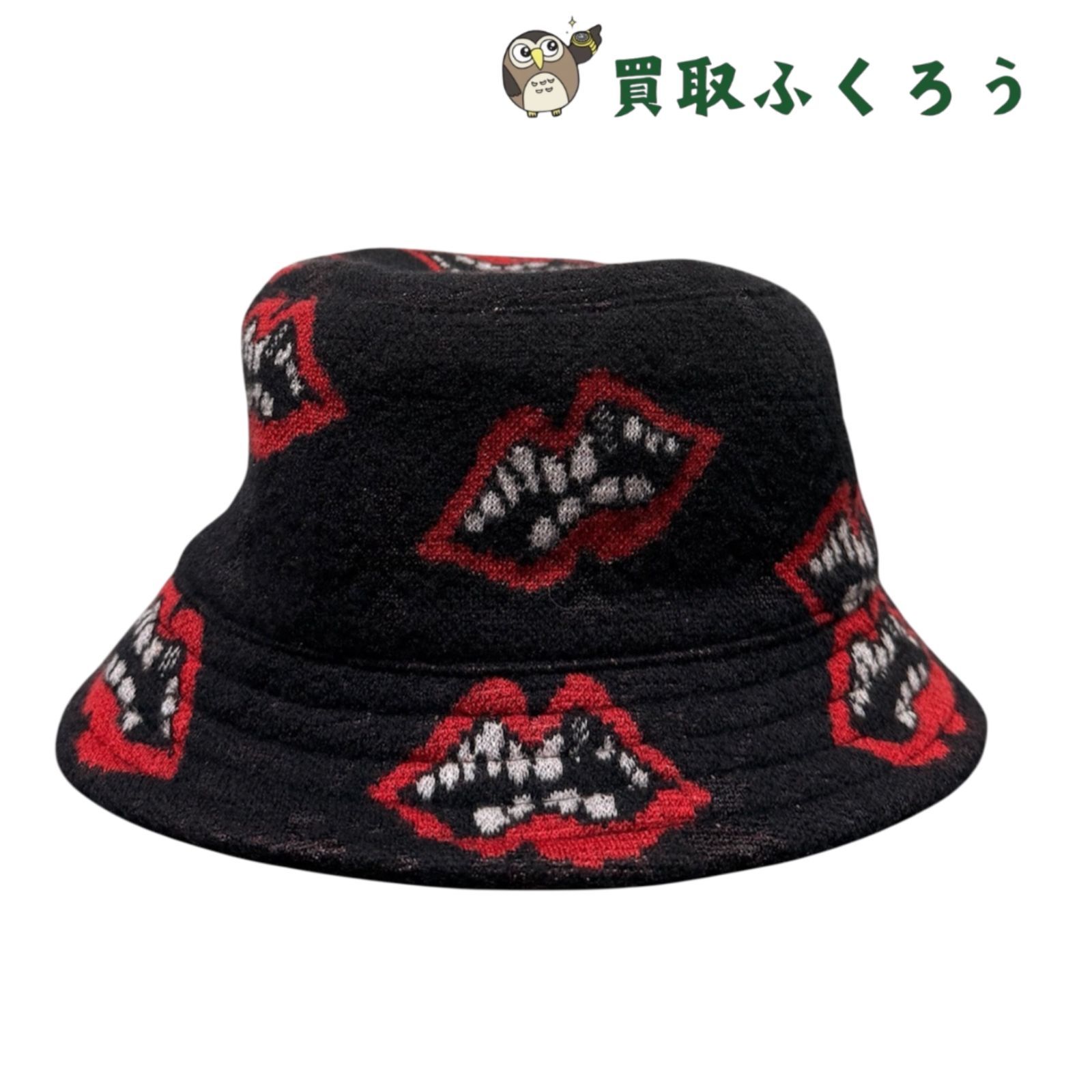 【新品・未使用】クロムハーツ Chrome Hearts　Chrome Hearts×Matty Boy 　クロムハーツ×マッティボーイ　PPOチョンパー　カシミヤ　バッケットハット　Mサイズ　黒×赤　ジャガード　帽子
