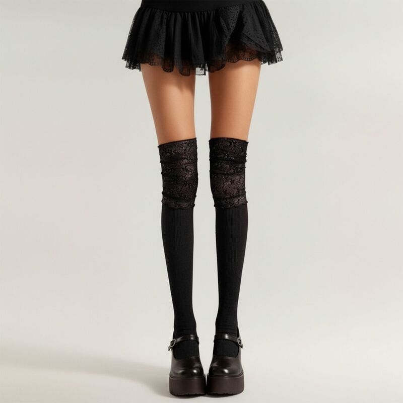 アンナカシ レディース アンダーウェア 靴下 リブ レース ニット AnnaKaci 3PC Womens Lace Cuff Knee High Socks with Stretch Fit and