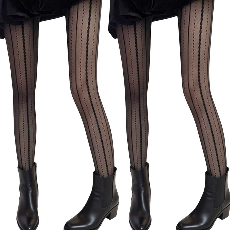 アンナカシ レディース アンダーウェア 靴下 シアー AnnaKaci 2pcs Womensheer Vertical Stripe Tights with Scalloped Pattern De