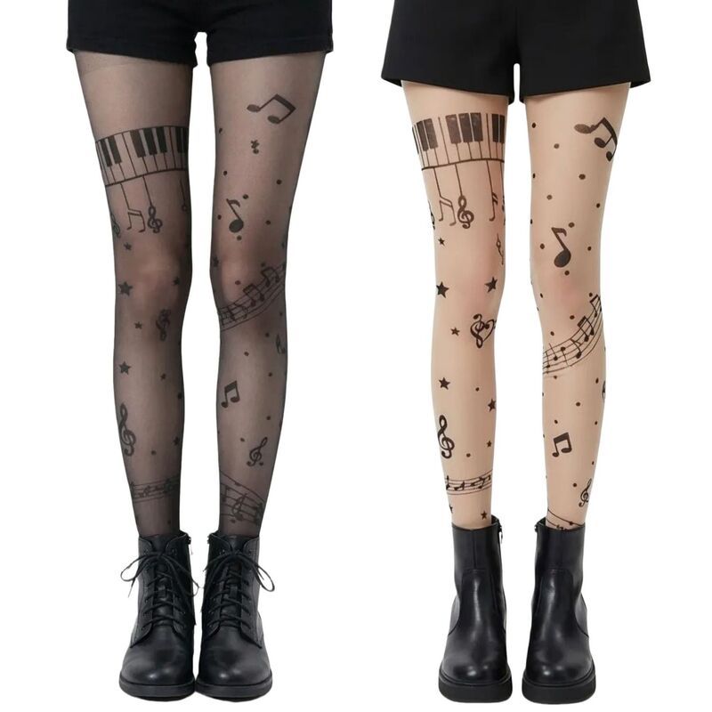 アンナカシ レディース アンダーウェア 靴下 シアー AnnaKaci 2pcs Womensheer Tights with Musical Note and Piano Pattern Desig