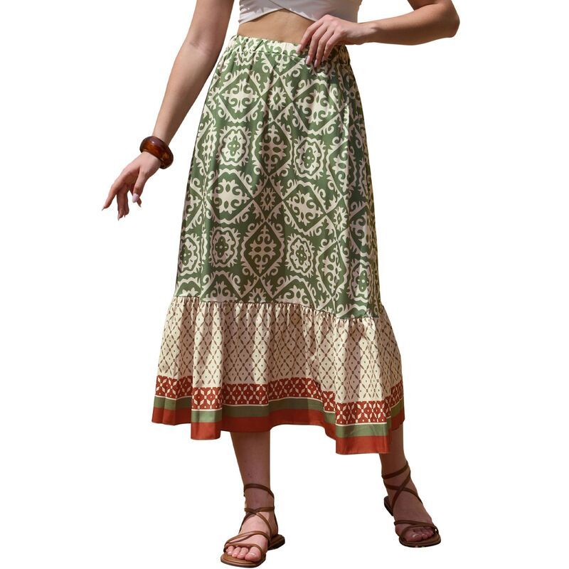 インスパイア シック レディース ボトムスカート A ライン ハイウエスト マキシ INSPIRE CHIC Maxi Boho Skirt for Womens ALine High Waist V