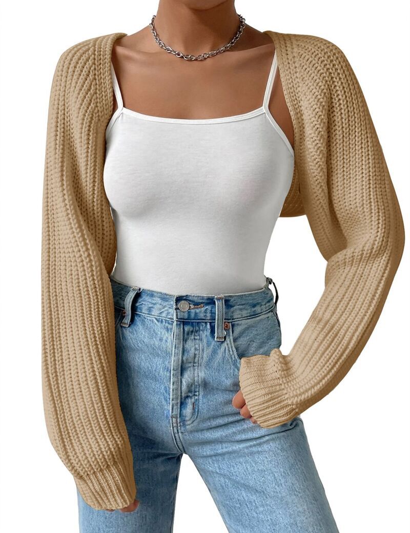 エリートチョイス レディース アウター ニット・セーター カーディガン Elitechoice Womens Long Sleeve Open Front Knit Crop Cardigan Shr