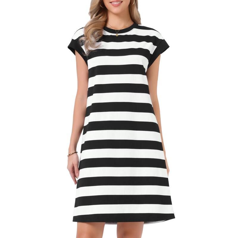 インスパイア シック レディース トップス ワンピース クルーネック シャツ キャップ INSPIRE CHIC Stripedress for Women Crew Neck Cap Sleeve