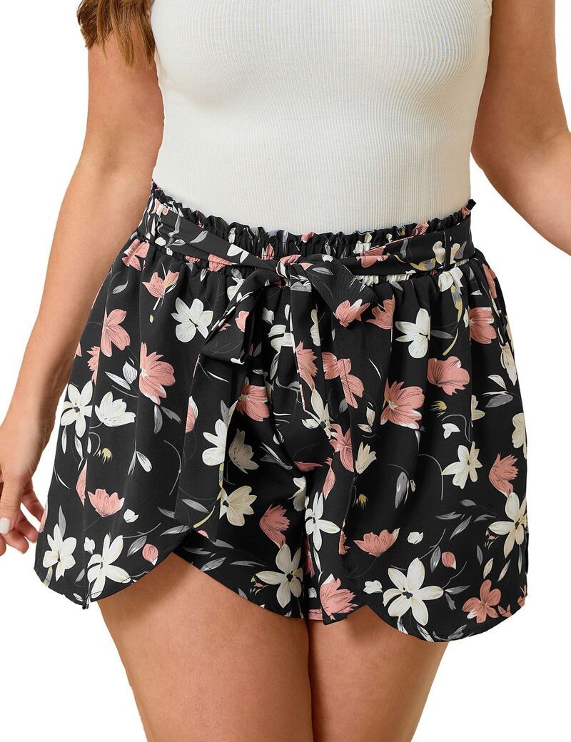 ファンジュライ レディース ボトムス ハーフパンツ・ショーツ ハイウエスト プラスサイズ ショートパンツ FUNJULY Womens Plusize Drawstring Shorts with P