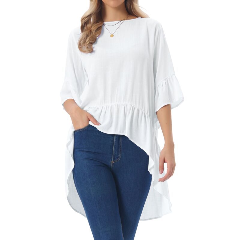 インスパイア シック レディース トップス シャツ フリル裾 アシンメトリー フリル ブラウス INSPIRE CHIC Womens High Low Tops 34 Bell Sleeve Rou
