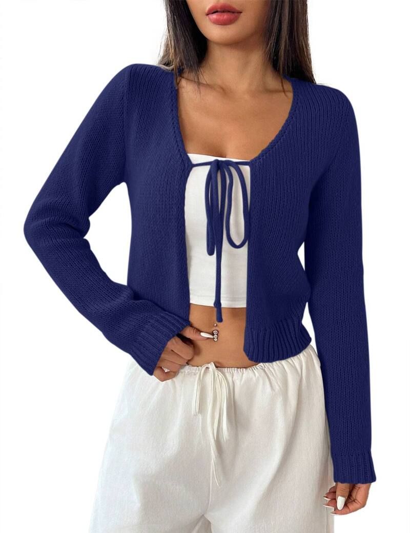 ファンジュライ レディース アウター ニット・セーター Vネック カーディガン FUNJULY Womens Long Sleeve VNeck TieFront Lightweight Knit C