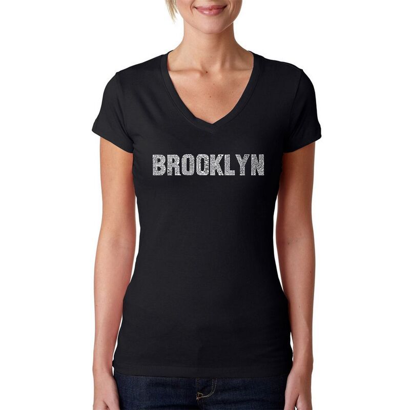 エルエーポップアート レディース トップス Tシャツ Vネック LA Pop Art Brooklyneighborhoods Womens Word Art VNeck TShirt Black ブ