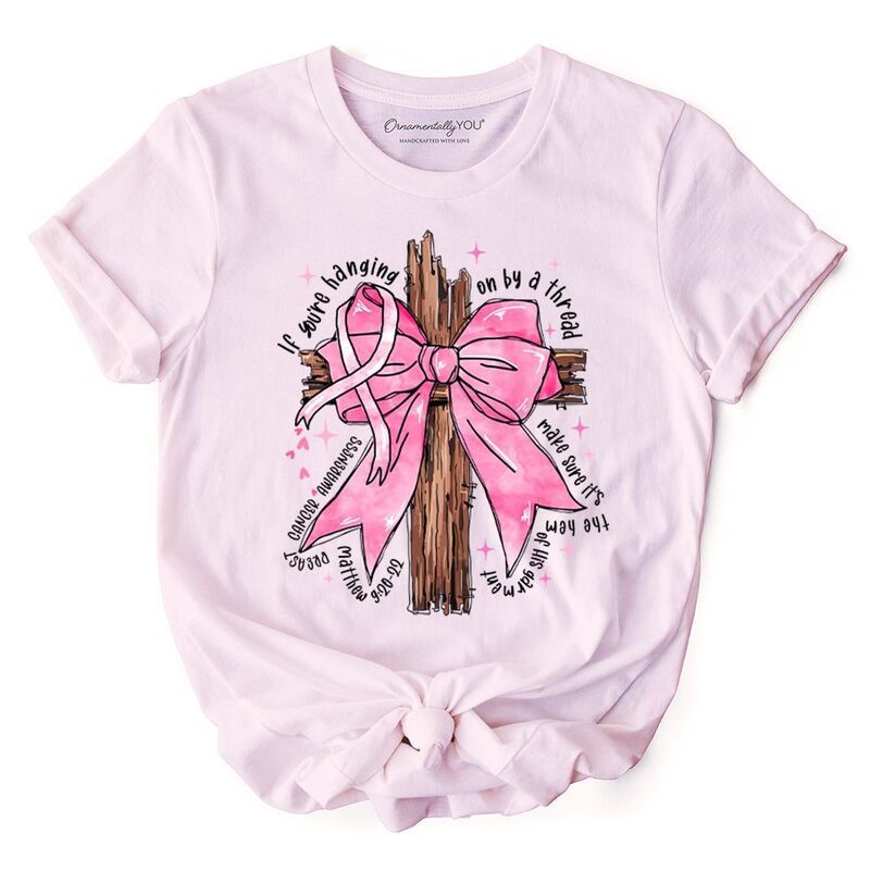 オーナメンタリー ユー レディース トップス Tシャツ OrnamentallyYou Breast Cancer Pink Bow Cross TShirt Awareness Faith Chri