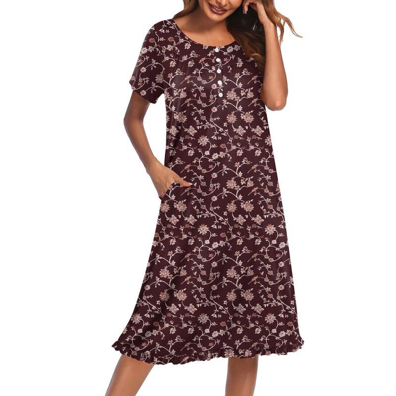 エコアー レディース アンダーウェア ナイトウェア フラワー柄 フラワー Ekouaer Womens Floral Short Sleeve ButtonFront Muu House Dress