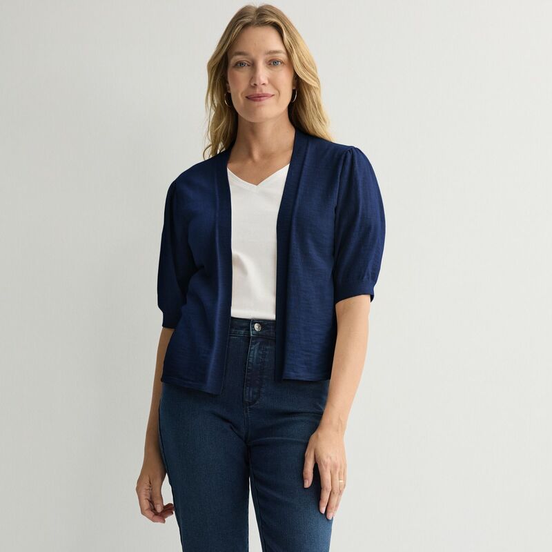 クロフト＆バロー レディース アウター ニット・セーター カーディガン Womens Croft Barrow Puff Elbow Sleeve Open Front Cardigan Seattl