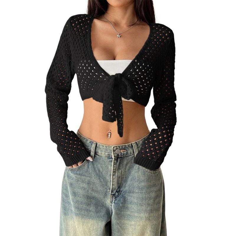 イエスファッション レディース アウター ニット・セーター カーディガン クロップド Yesfashion Womens Crochet Shrug Sweater Cardigans Open Fr