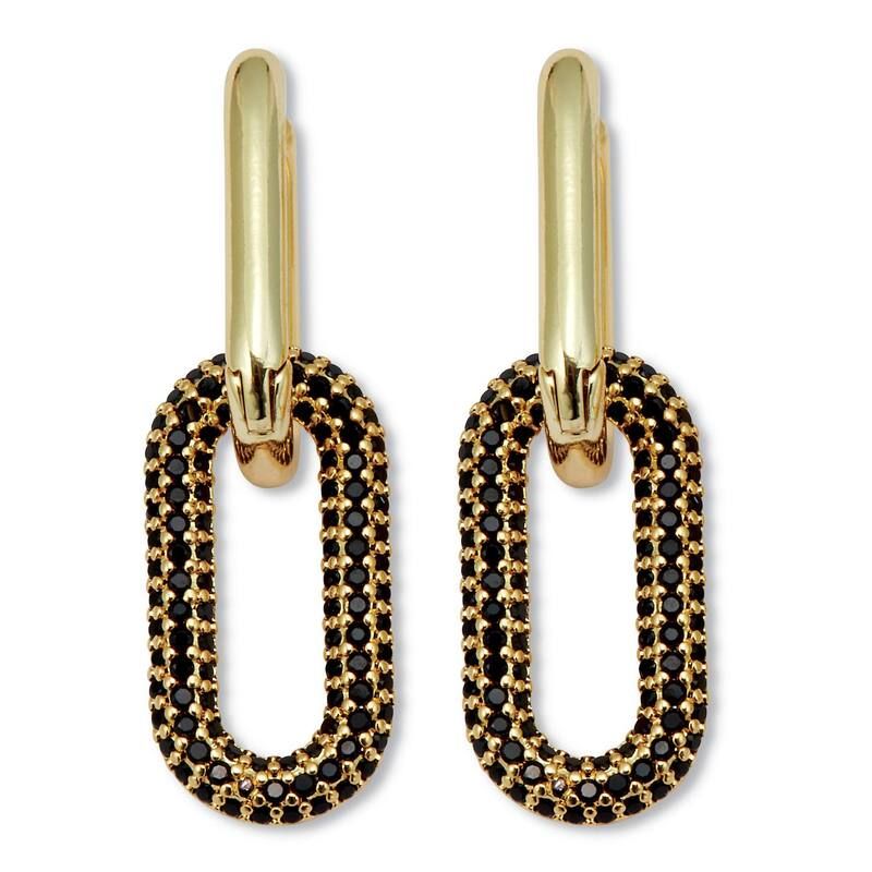 パームビーチジュエリー レディース アクセサリー ピアス・イヤリング PalmBeach Jewelry Round Black Crystal Goldtone Ovalink Drop Earri