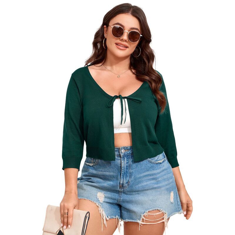 セオリア レディース アウター ニット・セーター リブニット プラスサイズ カーディガン クロップド Seoria Womens Plusize Bolero Shrug Cropped Cardig