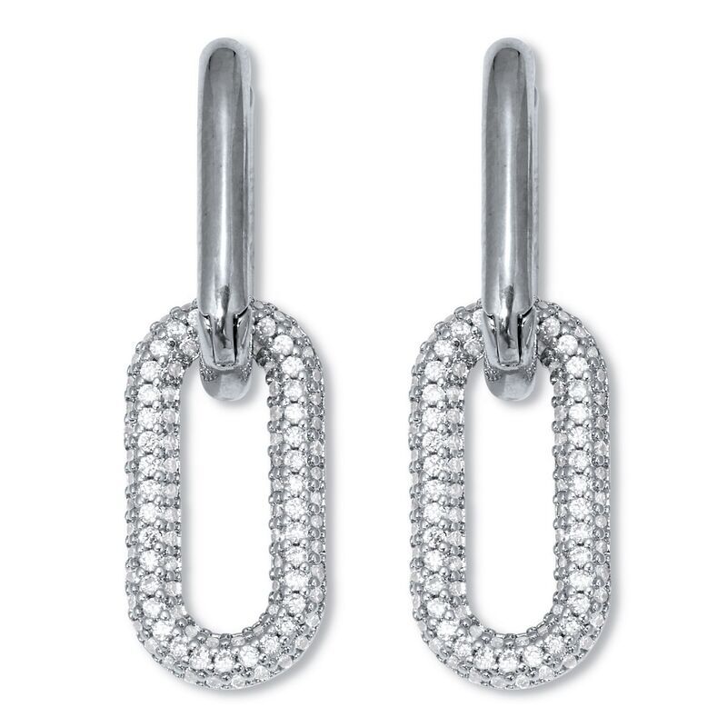 パームビーチジュエリー レディース アクセサリー ピアス・イヤリング PalmBeach Jewelry Round Crystal Silvertone Ovalink Drop Earrings