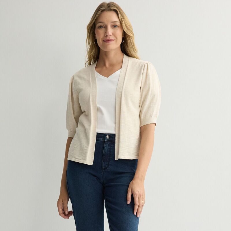 クロフト＆バロー レディース アウター ニット・セーター カーディガン Womens Croft Barrow Puff Elbow Sleeve Open Front Cardigan Gracef