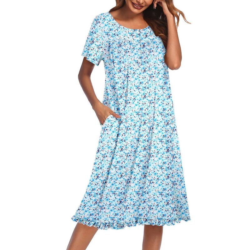 エコアー レディース アンダーウェア ナイトウェア フラワー柄 フラワー Ekouaer Womens Floral Short Sleeve ButtonFront Muu House Dress
