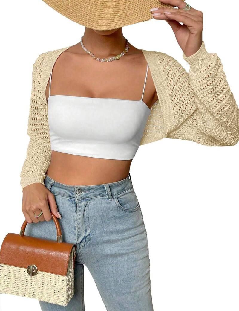 ファンジュライ レディース アウター ニット・セーター カーディガン FUNJULY Womens Crop Cardigan Long Sleeve Bolero Lightweight Cardi