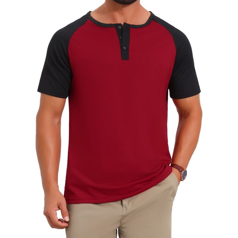 インスパイア シック レディース トップス Tシャツ ボタンダウン INSPIRE CHIC Mens Henley Shirts Button Down Color Block Short Slee