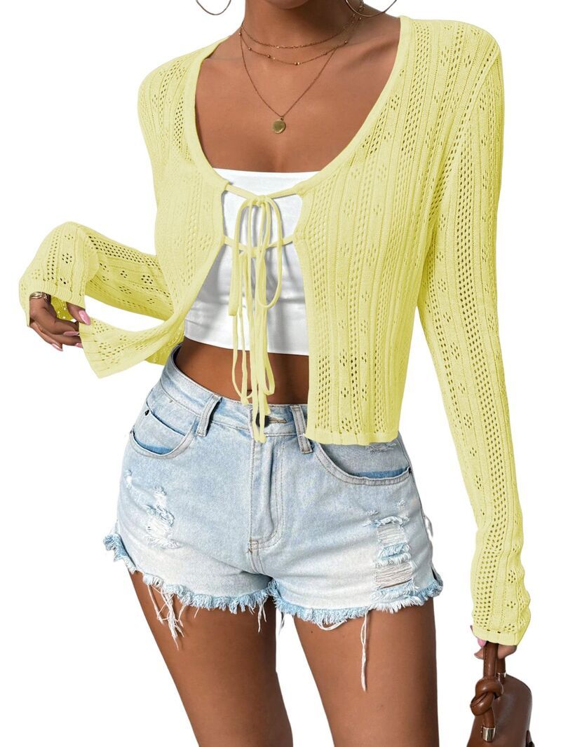 ファンジュライ レディース アウター ニット・セーター カーディガン FUNJULY Womens Tie Front Cardigan Lightweight Sweater Cute Flower