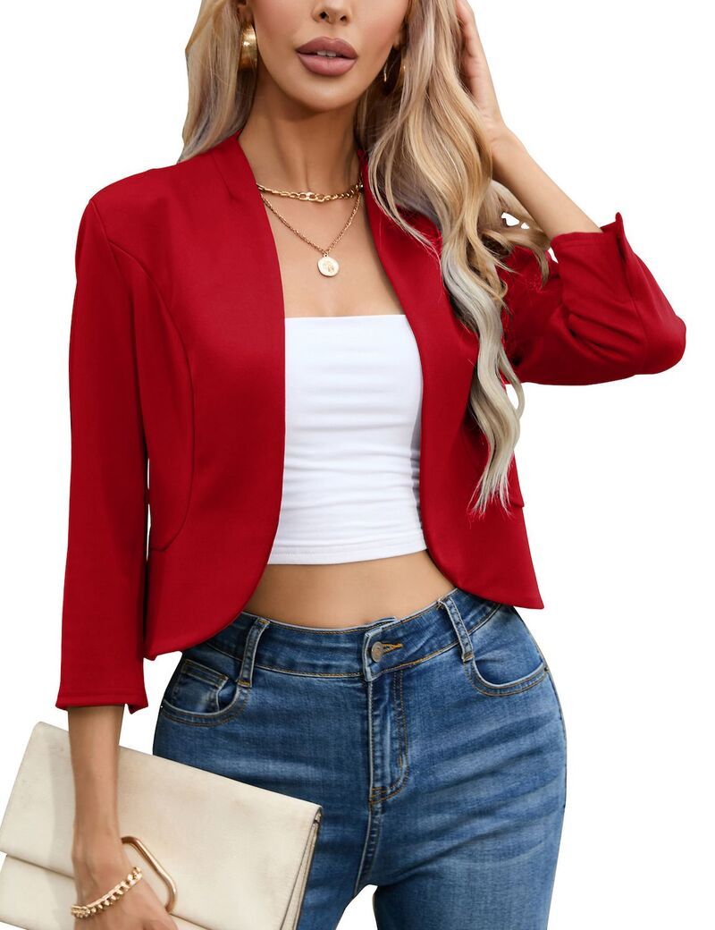 エリートチョイス レディース アウター ジャケット・ブルゾン カーディガン クロップド ブレザー Elitechoice Womens Cropped Blazer Casual Business 3