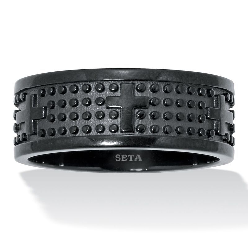 パームビーチジュエリー レディース アクセサリー リング Tシャツ PalmBeach Jewelry Menstainlessteel Cross Ring Black ブラック