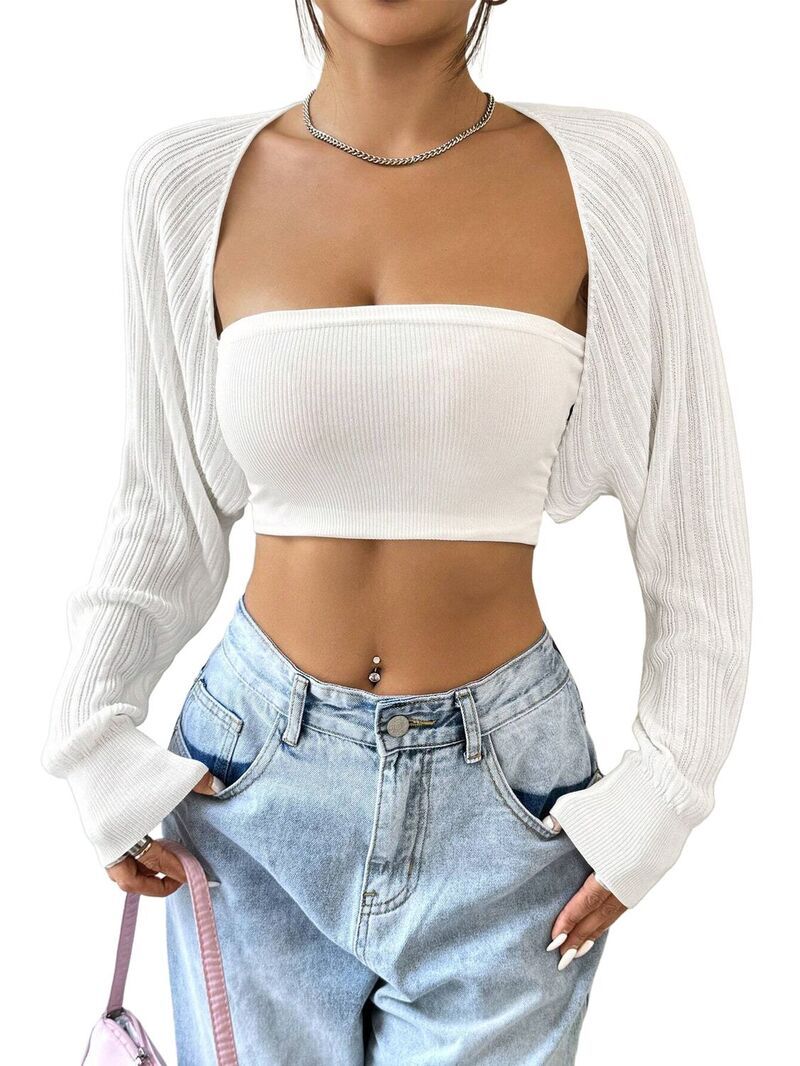 ファンジュライ レディース アウター ニット・セーター カーディガン クロップド FUNJULY Womenshrug Cardigan Long Sleeve Open Front Cropped