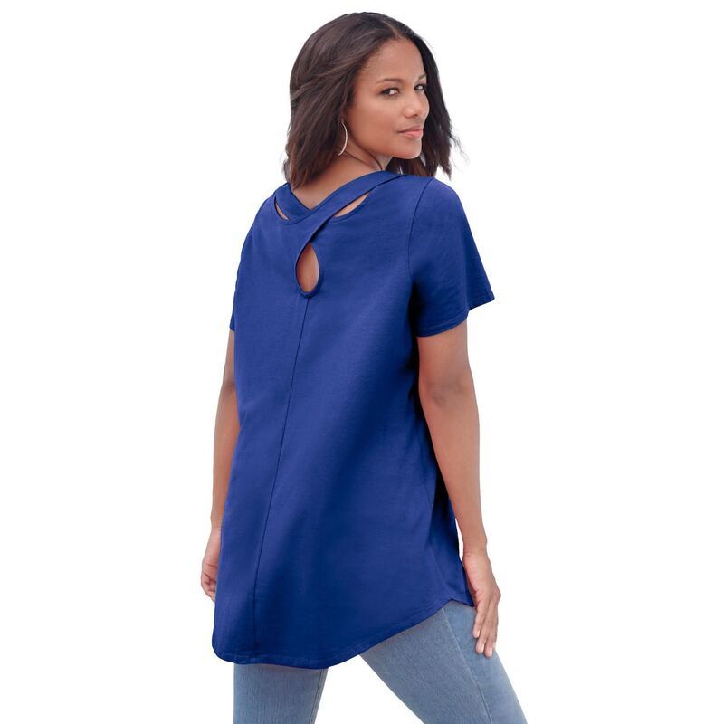 ロアマンズ レディース トップス Tシャツ プラスサイズ Roamans Womens Plusize Ultimate Criss Cross Back Tunic Ultra Blue ブルー
