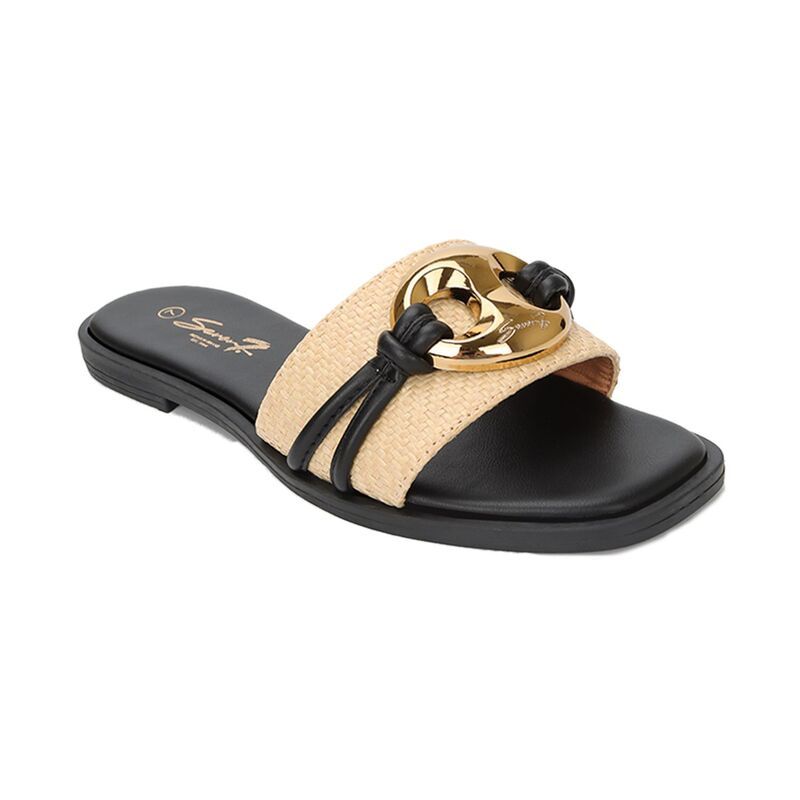 ヨキ レディース シューズ サンダル Yoki Orelia25 Womens Raffia Square Toe Slide Sandals Black ブラック